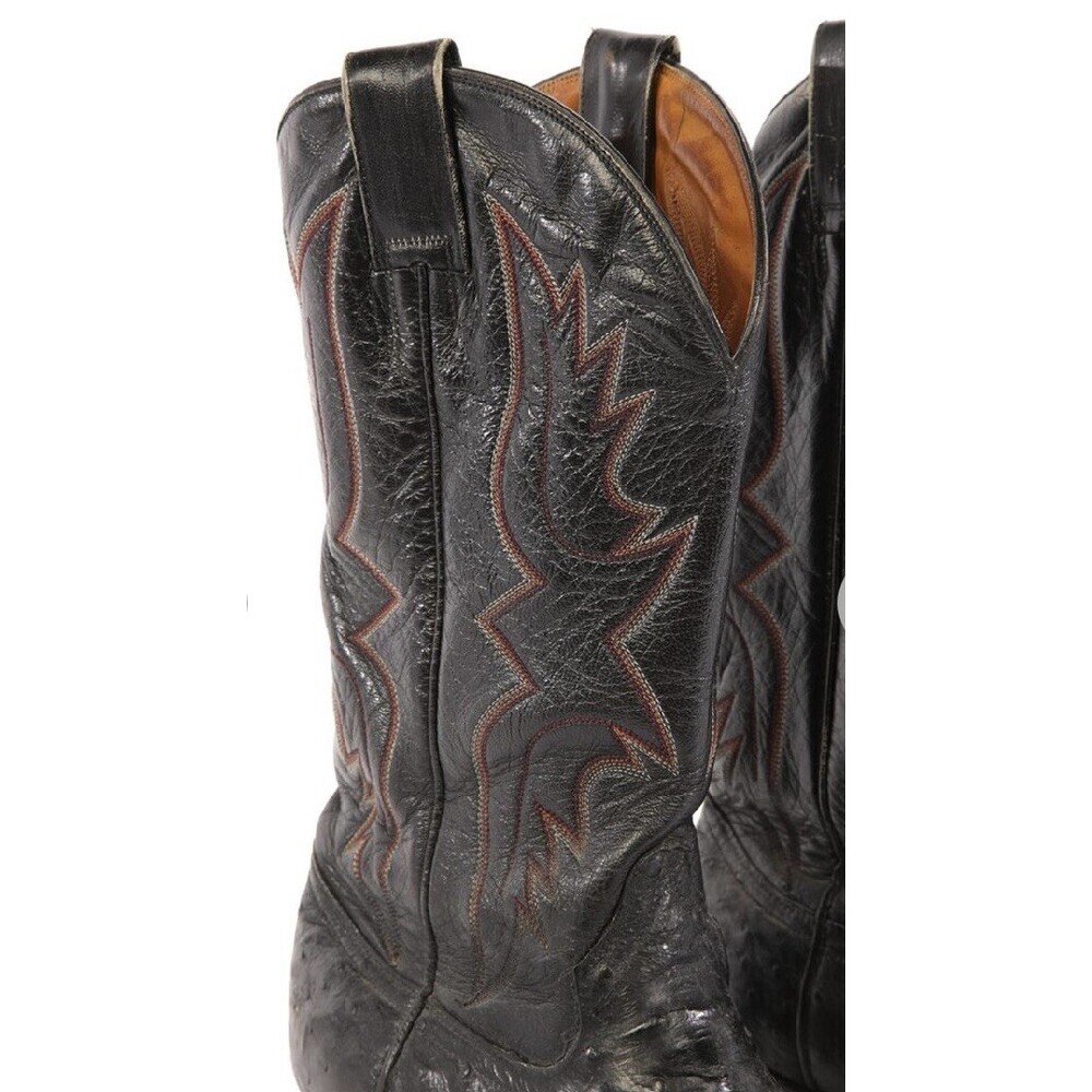 David Eden Black Rare Model Full Genuine Ostrich Western Cowboy Boots Sz 10 1/2D - Picture 4 of 10